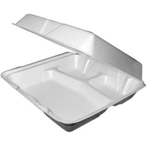 Dart 95HTPF3, 9x9x3-Inch Performer White Three Compartment Foam Container With A Removable Hinged