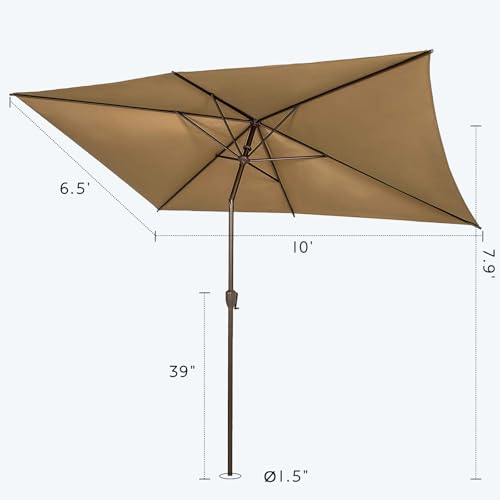 Image of Abba Patio 6.5FT Outdoor Patio Umbrella Outdoor Table Umbrella with Crank Market Umbrella 6 Sturdy Ribs UV Protection Waterproof and Push Button Tilt for Garden Deck Backyard Pool,Tan