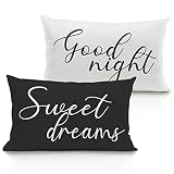 Sweet Dreams Good Night Throw Pillow Covers 20 x 12 Inhces Set of 2，Sleep Themed Decorative Throw Pillowcase for Home Bedroom Guest Room，Gifts for Wedding Bridal Shower Couples College Freshman