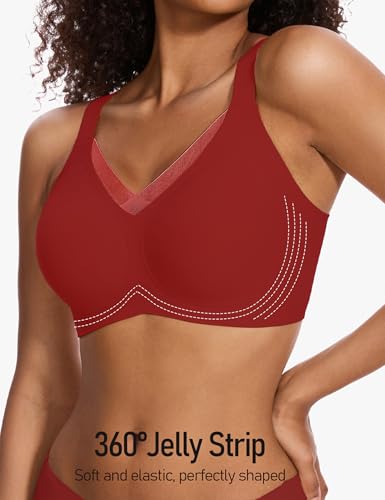 Image of Womens Lace Seamless Bra Wireless Full Coverage Push Up Bras for Women No Underwire Comfortable Bralettes, Red, M