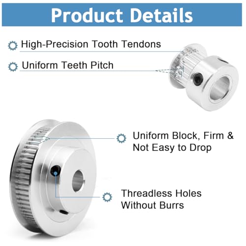 Image of Serplex Synchronous Wheel For 3D Printer Timing Pulley Printer Timing Gear for 3D Printer with FDM Tech 20 & 60 Teeth 8mm Bore Aluminum Timing Pulley with Length 200mm x6mm Belt