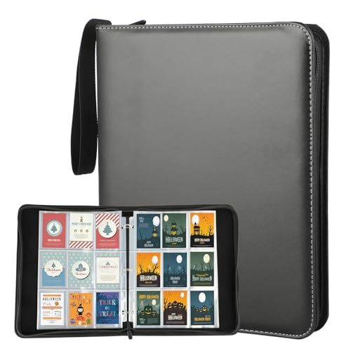 Album Cremallera, 50 Páginas 900 Tarjetas Álbum de Cartas Coleccionables, Álbum Cartas para, Extraíbles Álbum Titular De Tarjetas para Cartas, Regalos Niños(Smoothblack)