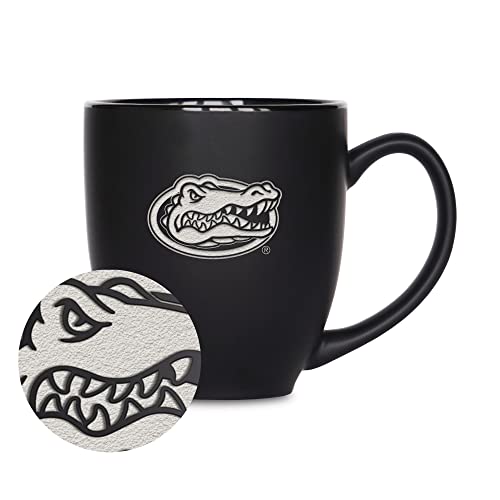 Rico Industries NCAA Florida Gators Main 15oz Laser Engraved Matte Black Ceramic Bistro Mug - For Hot or Cold Drinks