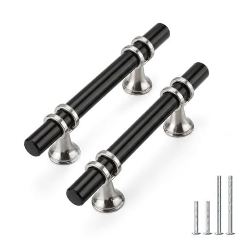 Rergy 30 Pack 3 Inch Hole Center Black and Silver Cabinet Pulls