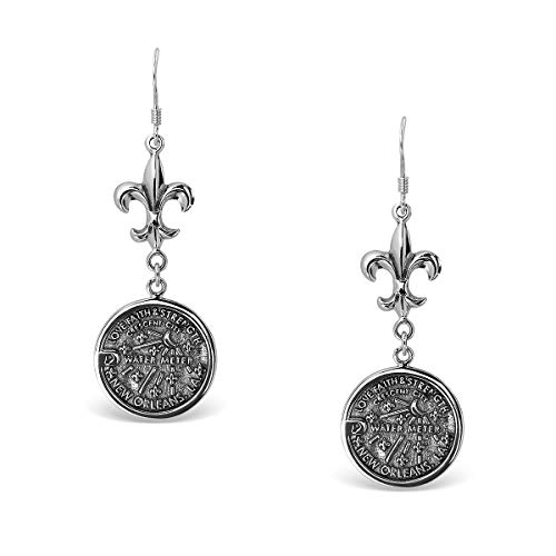 WithLoveSilver 925 Sterling Silver Fleur de lis + 18mm LA Water Meter Manhole Dangle Earrings2