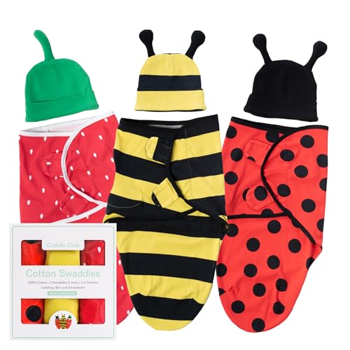 Image of Cuddle Club Swaddles for Newborns - Baby Swaddle Blanket for Boys & Girls - Adjustable Hook-and-Loop Cotton Wrap for Newborn 0-3 & 3-6 Months with hat