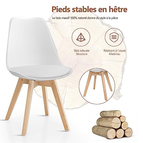 BOLLI Scandinavian Dining Chairs Set of 6, Kitchen Chair, Ideal for Dining Room, Living Room, Bedroom (Tulip, White)