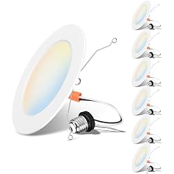 LVWIT 6 Inch Recessed Lights, 5CCT LED Can Lights, Dimmable, 6 Pack,White | 2700/3000/4000/5000/6000K Selectable,10W=120W,1000LM,Easy Install Retrofit Recessed Lighting 6 Inch With E26,IC Rated & ETL