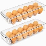 Egg Container for Refrigerator 12 count [2 Pack] | Egg Holder for Refrigerator Stackable with Lid & Handles