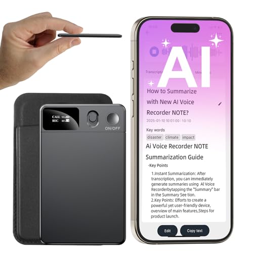 AI Voice Recorder with Case, Voice Recorder with Translation Function App Control, AI Transcription & Summary, 64GB Memory, Audio Recorder for Lectures, Meetings, Calls, Portable Recording Device