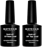 MAYCHAO Gel Nail Polish Base Coat and No Wipe Top Coat Set, 2Pcs Base and Shiny Top Coat, Apply Smooth Long Lasting Soak Off UV LED Gel Nail Lacquer 7.3ml Each Bottle