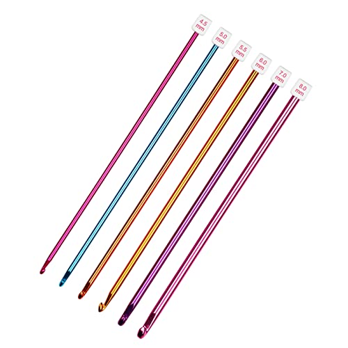 Katech 6 pcs Tunisian Crochet Hooks Different Sizes Afghan Crochet Hook (4.5mm - 8.0mm) Colorful Long Crochet Needles Set DIY Yarn Weaving Tool for Knitting Sweater, Gloves, Scarf, Blanket, Carpet