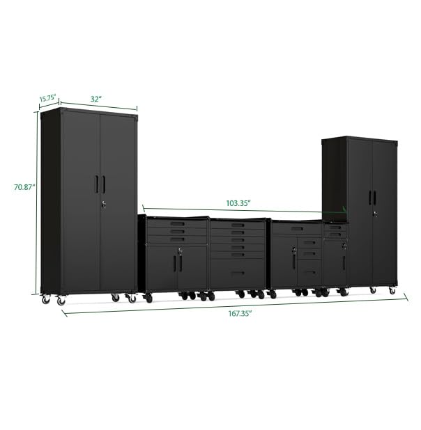 Image of Garage Cabinet System | Heavy Duty Steel All-in-One Modular Garage Cabinet Set for Ultimate Workshop Organization | Easy Assembly Garage Storage Cabinets & Tool Bench