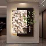 STARHMLUX 3D-Wandbild mit Hydroponik-Bechern, modernes minimalistisches Design, abstrakte Wanddekoration mit LED-Beleuchtung für Wohnzimmer und Eingangsbereich A 80x100cm