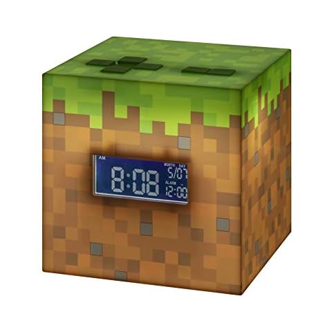 Minecraft Grass Block Digital Alarm Clock with Music Cover
