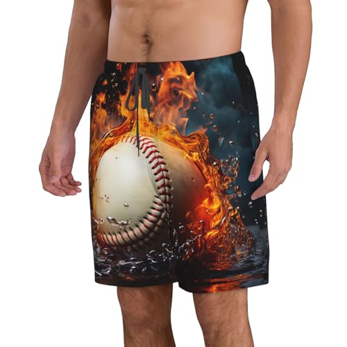 Men's Hawaiian Beach Shorts Cool Quick Dry Swim Trunks Summer Board Shorts Fire Water Baseball Ball Bathing Suit2