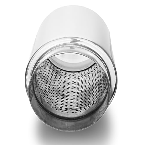 Image of LCGP 4 inch Inlet Universal Resonator,4 inch Outlet 13.77 inch Overall Length Stainless Steel High Performance Muffler, Polished, Pass-Thru Design