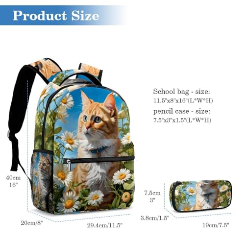 Sac à dos étudiants multicolore chat et fleur grand format daypack - 2