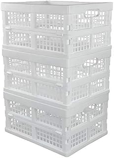 Begale 14 Liter Plastic Collapsible Storage Basket, Folding Crates/Bins, Set of 3, White