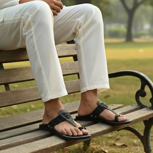 Image of Ethnic Black Sandals For Boys & Men, Comfortable Men's Rajasthani Slippers,