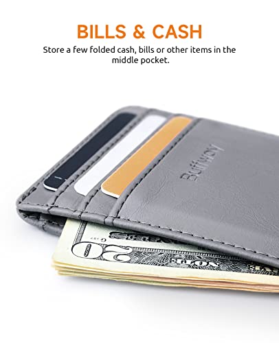 Image of Buffway Mens Slim Wallet, Minimalist Thin Front Pocket Leather Credit Card Holder with RFID Blocking for Work Travel | Minimalist