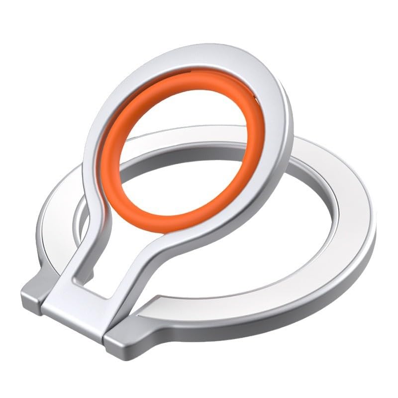 NTidea Thin Fit for MagSafe Snap Phone Grip Ring Holder 360° Rotation Ring Compatible with MagSafe Kickstand Magnetic for iPhone 16/15/14/13/12/11 Samsung, Google Accessories, Silver Orange