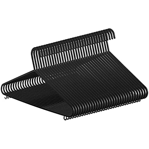 K-ONE 25x Adult Black Coat Hangers Strong Plastic Clothes with Suit Trouser Bar and Lips (37cm Wide) Cover