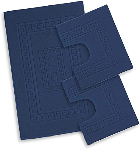 EmporioHome Lot de 3 tapis de bain rectangulaires, Accessoires Salle de Bain, en coton, de haute qualité, fabriqué en Italie (bleu)