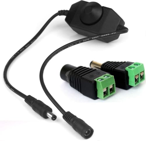 Taikuwu PWM LED Dimmer DC12V-24V 6A 72W - Helligkeitsregler für LED Streifen 2835/3528/5050/5630 & 12-24V Beleuchtung (1 Stück) mit Stecker & Buchse