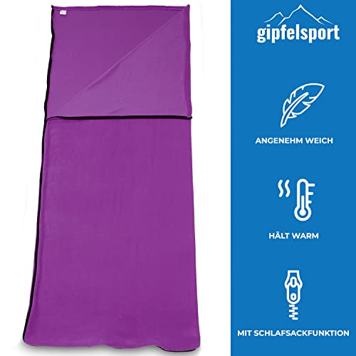 Mikrofaser Fleece Decke mit Schlafsackfunktion I Größe 185 x 150cm, 690 g I Microfaser Camping Deckenschlafsack I lila