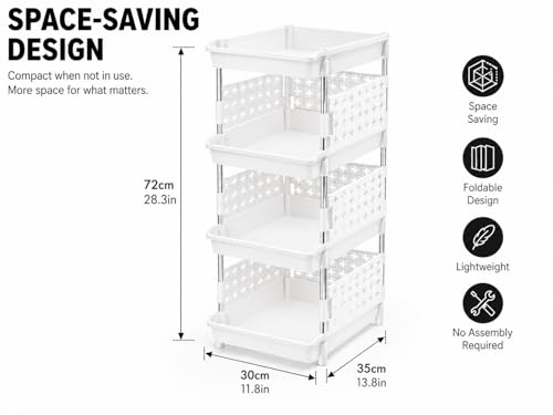 Image of KITCHIVO Multipurpose Storage Rack Organizer with Stainless Steel Pipes | Heavy Duty Plastic Shelf Stand for Kitchen, Bathroom, Laundry & Pantry (White, 4 Layer)