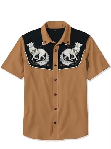 HuazomeeHZM Mens Hawaiian Shirts Short Sleeve Cowboy Guitar Printed Tropical Shirts Casual Button Down Retro Summer Beach Shirt