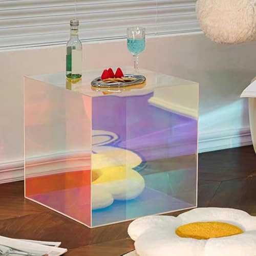 Table d'appoint arc-en-ciel en acrylique – Table basse cube moderne, design irisé coloré,...