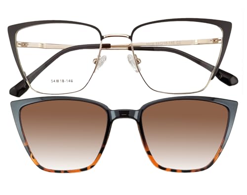 Circleperson Cat Eye Magnet glasses 2 in 1 Polarized clip on Sunglasses for Women 54-18-146 Metal Spring hinges3