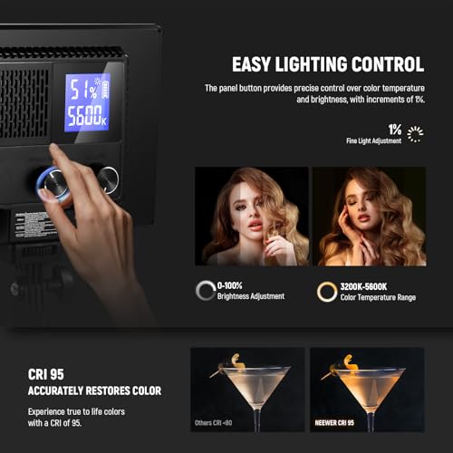 Image of Neewer 9 inch LED Video Light Panel, Dimmable DSLR Camera Soft Lighting, 4000mAh Rechargeable Battery, USB Type C Ports, 3200K~5600K CRI95+ 600Lux for Photography Video Recording Live Streaming, NL-116AI