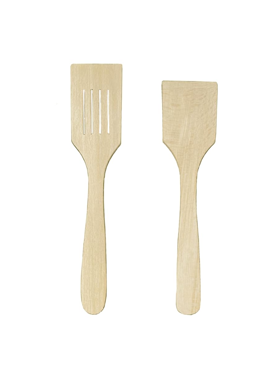 2 Set Wooden Spatula Slotted Spatula Turner Utensil for Kitchen, Non-stick Kitchen Spatula for Fish, Eggs, Pancakes
