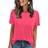 LOOKFACE Women's Summer Short Sleeve Crewneck T Shirts Solid Color Tees Casual Basic Tops Watermelon X-Large