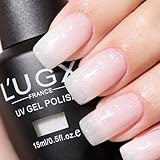 L'UGX Milky White Glitter Gel Nail Polish 15ML Neutral Sparkle Sheer Gel Polish U V Jelly Translucent Natural French Gel Nail Color for DIY Manicure at Home Salon Holiday Gifts for Women