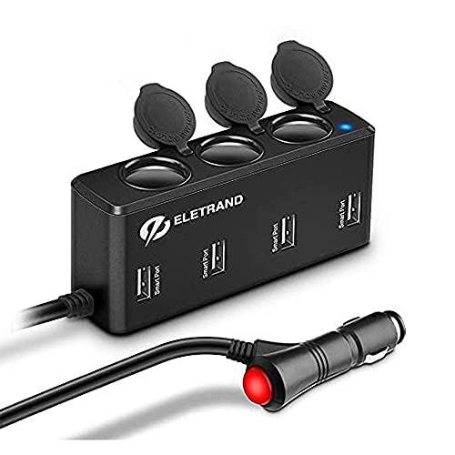 Eletrand Adaptateur allume-cigare 120 W à 3 prises, répartiteur de sortie 12 V/24 V CC avec 4 ports USB, chargeur de voiture pour téléphone, tablette, Android, caméra embarquée, détecteur de radar Cover