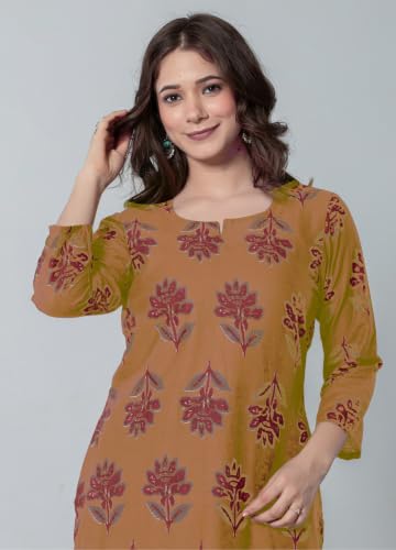 Image of rytras Women Pure Cotton Printed Straight Kurta Set with Palazzo Pants - Ethnic Wear