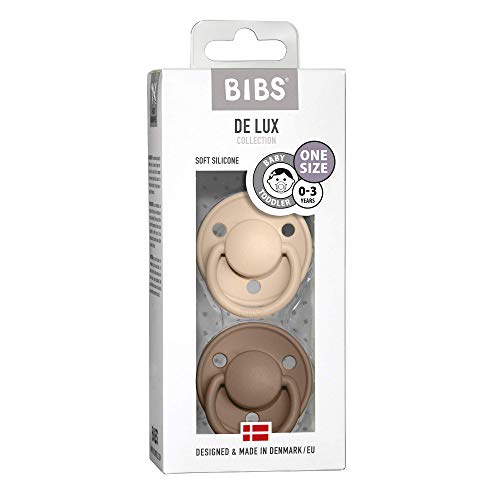 Image of BIBS Pacifiers - De Lux Collection | BPA-Free Baby Pacifier | Made in Denmark | Set of 2 Vanilla /Dark Oak Color Premium Soothers | Size One Size