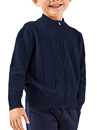 Bbalizko Toddler Boys Full-Zip Knit Cardigan Sweater Long Sleeve Crochet Sweaters Outwear Outfit For Kids Navy #TOP1
