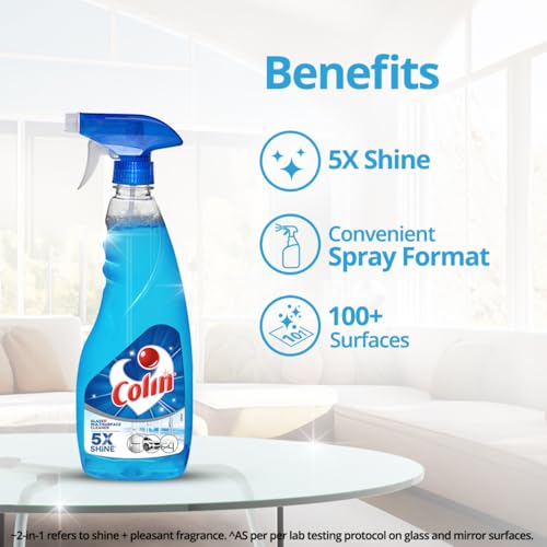 Image of Colin Glass and Surface Cleaner Liquid Spray, 750 ml (Pack of 2) | India's #1 Glass Cleaner | Glass Cleaner for Car, Kitchen and Home Surfaces | Multi Surface Cleaner