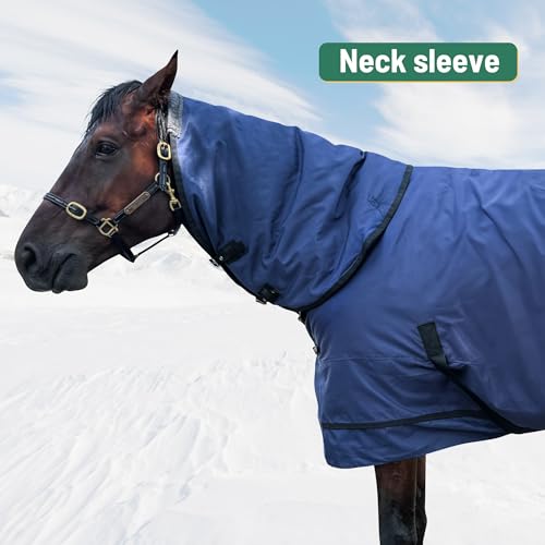 Image of Horse Turnout Blanket | Medium Weight Horse Blanket with 1200D 250g Cotton Filling | Detachable Neck Cover & Belly Wrap (72in /135cm)