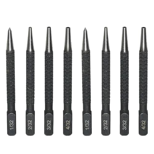 PonFxp nail punch 8-Piece Manual Positioning Centre Punch Set with 4 Sizes (0.79mm 1.59mm 2.38mm 3.18mm) for Metal and Woodworking; Ideal for Repair and DIY Projects