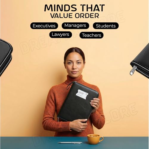 Image of Leather Multipurpose 40 File Sleeve to Store A4 Professional Files and Folders, Certificate, Legal Size Documents Holder and for Men and Women - Black (Pack of 1)