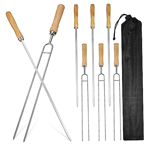 FUNOMOCYA 8Pezzi Spiedini Bbq Inossidabile con Legno Spiedini Kabob e Singolo per Grigliate Facili e Sicure Include per Arrostire e Cucinare