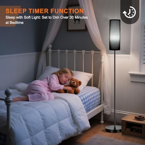Image of FRIDEKO HOME Floor Lamp, Color Changing Ambient Lighting for Living Room Bedroom, Standing Lamp with App & Remote Control, Tall Corner Lamp for Christmas Home Decor, 9W 800LM, Foot Switch, Black Shade