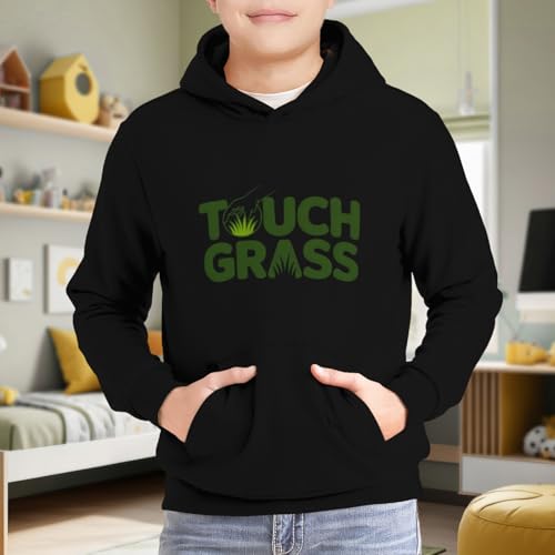 Kids Vintage Touch-Grass Boys Girls Lightweight Kangaroo Pocket Fleece Hoodies 6