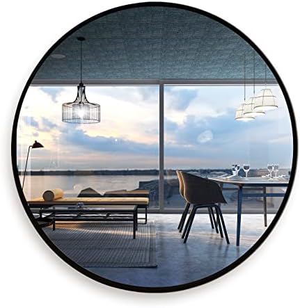 SINOY Large Round Mirror 36 Inch Wall Mounted Black Circle Mirror in Aluminum Frame, Big Rustic Decor Hanging Mirror Modern Style for Living Room Bathroom Entryways Dorm